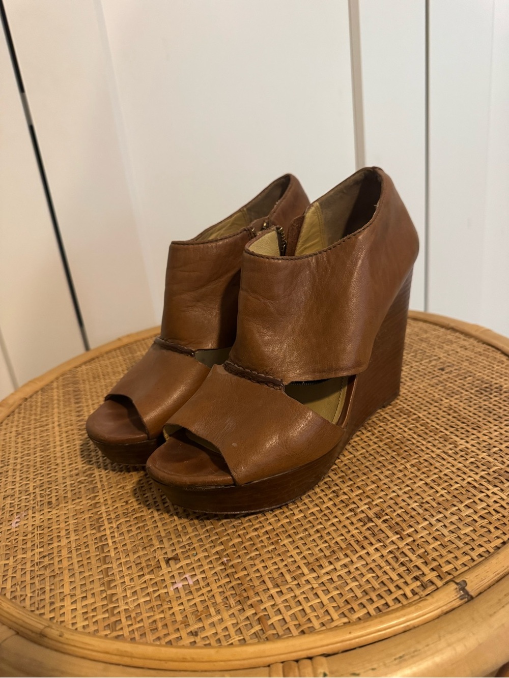 Coach Leather Peep-Toe Wedge Heels - Women